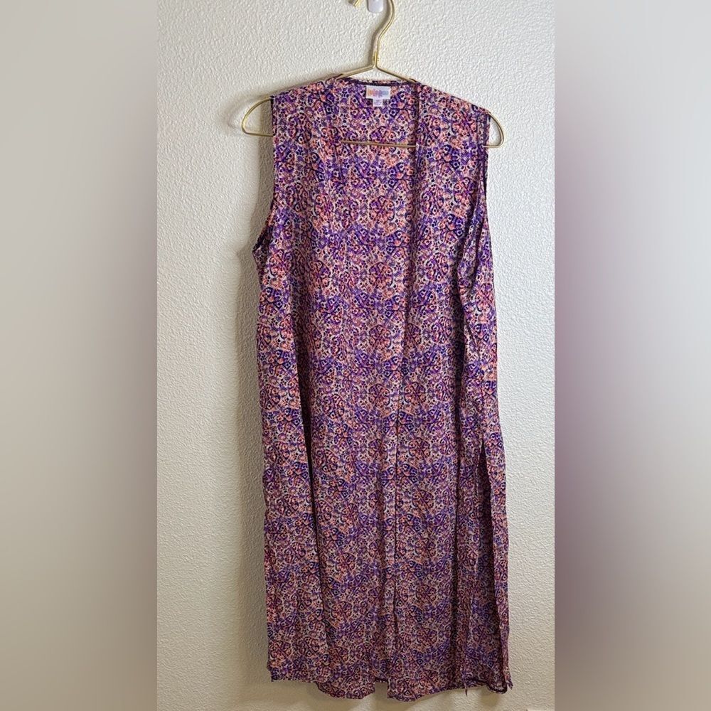 NEW- Lularoe- Elegant Purple and Orange Patterned Duster Vest- medium